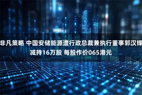 非凡策略 中国安储能源遭行政总裁兼执行董事郭汉锋减持16万股 每股作价065港元